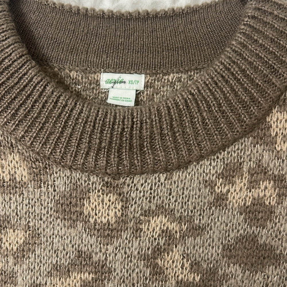Aerie Sweater Women's XS Brown Crewneck Pullover Leopard Print Knit Relaxed - Picture 3 of 7
